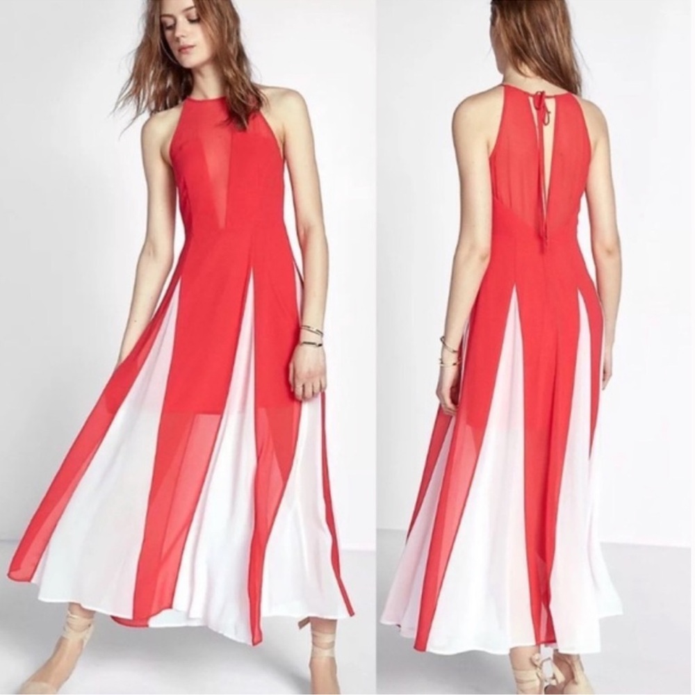 Express High Neck Godet Sleeveless Maxi Dress